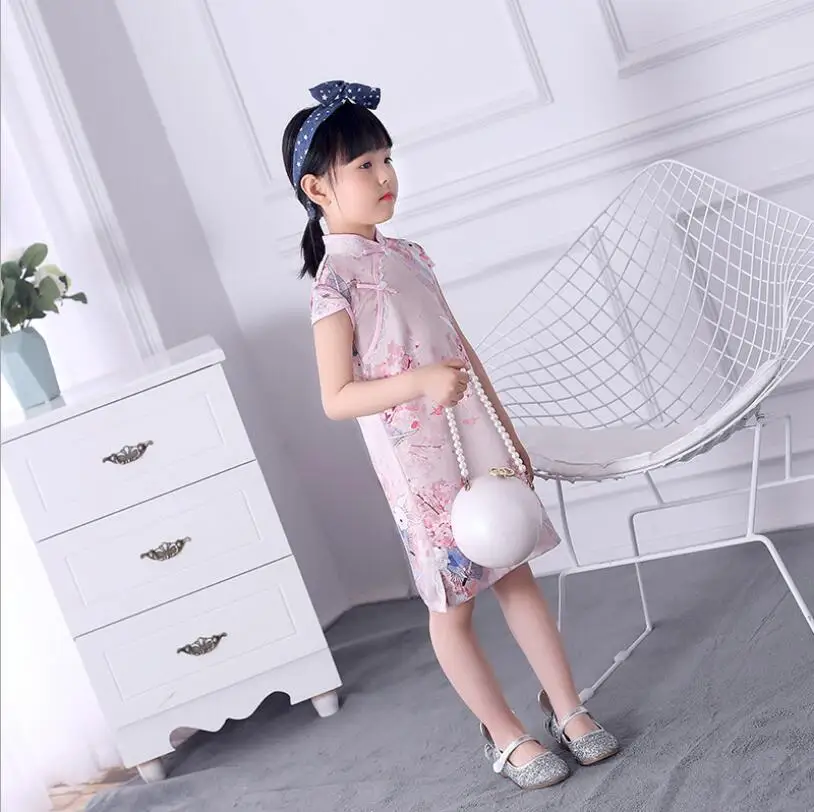 Горячая Распродажа милые Ципао детское костюм ханьфу для девочек Китайская традиционная одежда с короткими рукавами летнее платье Ципао для детей - Цвет: 1