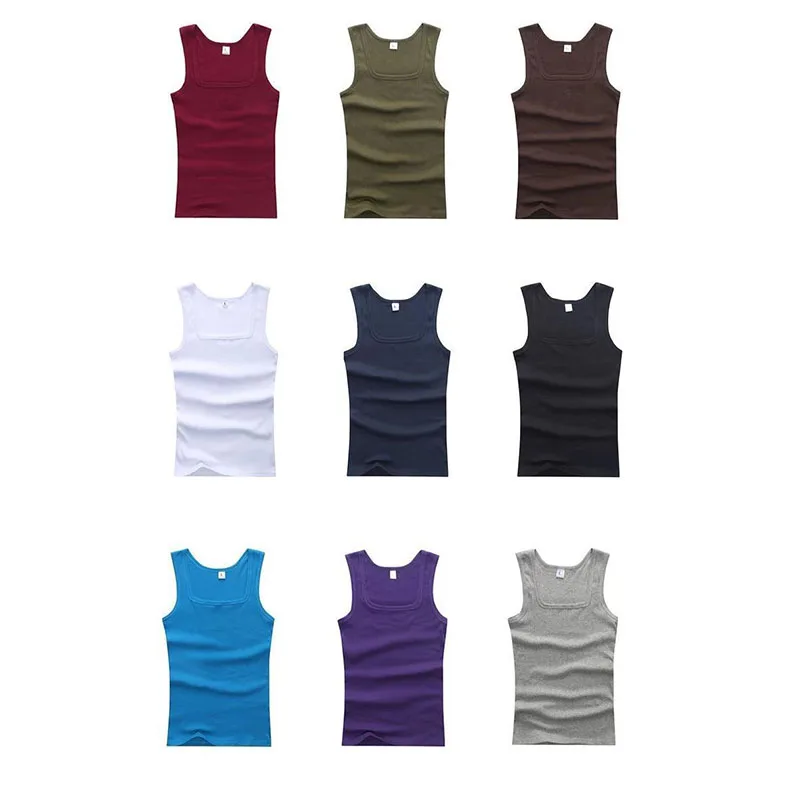 Casual Gym Summer Tank Tops Men's Sports Square Collar Cotton Vest Fitness  Sweat Sports Bottoming Run Jogging Outing Streetwear - Tank Tops -  AliExpress