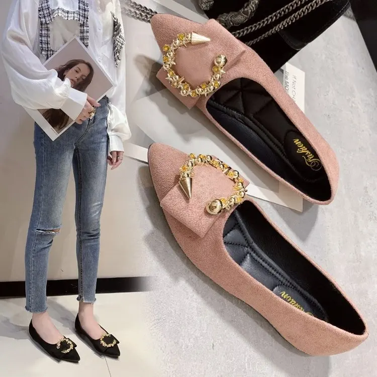 

Online Celebrity Shoes Women's 2020 Spring New Style Korean-style Versitile Fashion Shallow Mouth Flat Pointed Fairy Peas WOMEN'