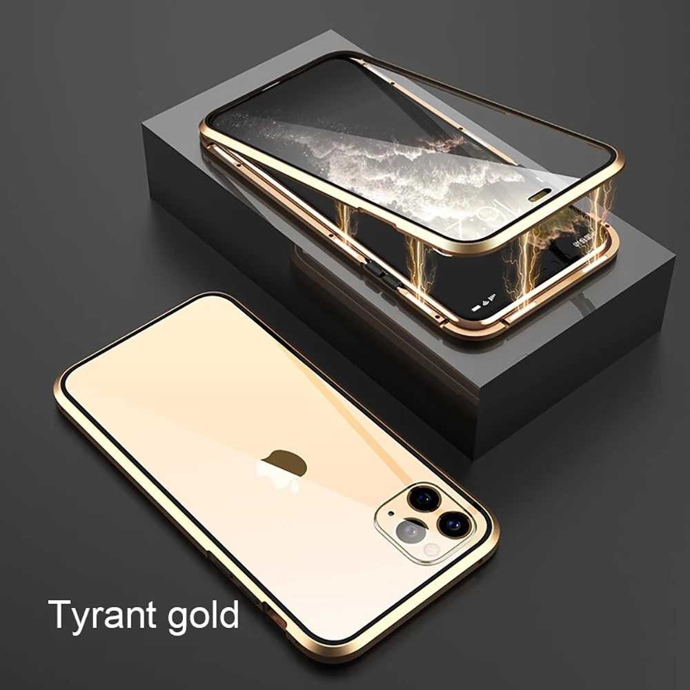 Eqvvol металлический магнитный чехол для iPhone 11 Pro MAX, двухсторонний стеклянный Магнитный чехол для iPhone XS MAX XR X 7 8 Plus, прозрачный чехол - Цвет: Transparent Gold