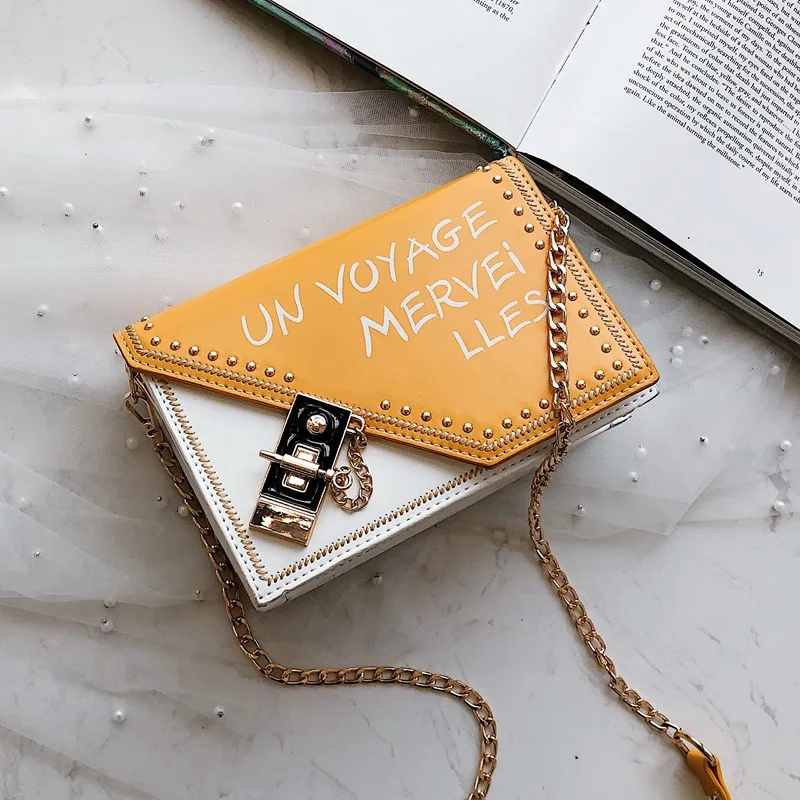 

Small square package 2019 new JIULIN high-quality Korean fashion contrast color rivet tide wild chain diagonal lock buckle bag