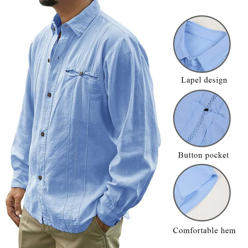 Простая летняя льняная винтажная Мужская рубашка Camisa Masculina, Повседневная рубашка с длинным рукавом, Мужская Уличная приталенная рубашка, одежда