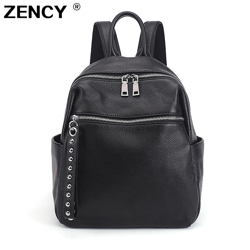 ZENCY 100% Soft Genuine Leather Silver Hardware Women's Backpacks Ladies Girl First Layer Cowhide Female School Book Backpack stylish sling bags