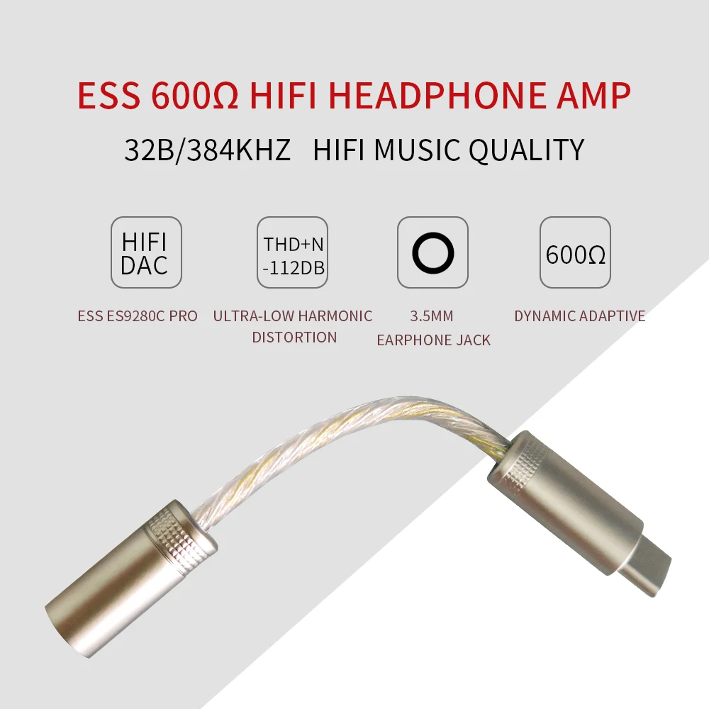 Portable Headphone Amplifier 600 ESS ES9280C PRO HPA DSD 128 USB Type C DAC Amp for Android Pixel SAMSUNG Xiaomi OnePlus Win10