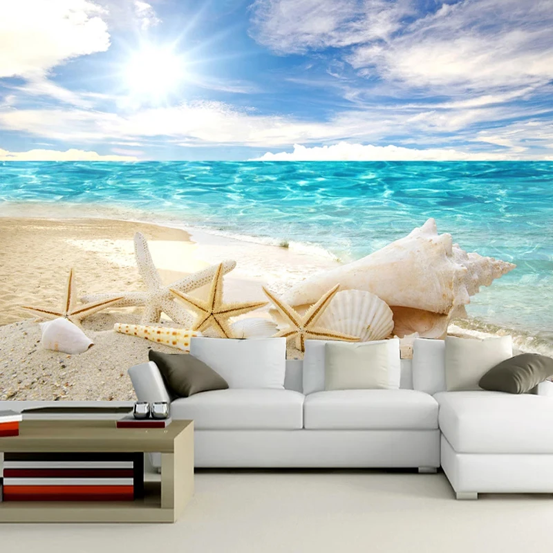 3D Self Adhesive Waterproof Mural Wallpaper Modern Blue Seascape Beach