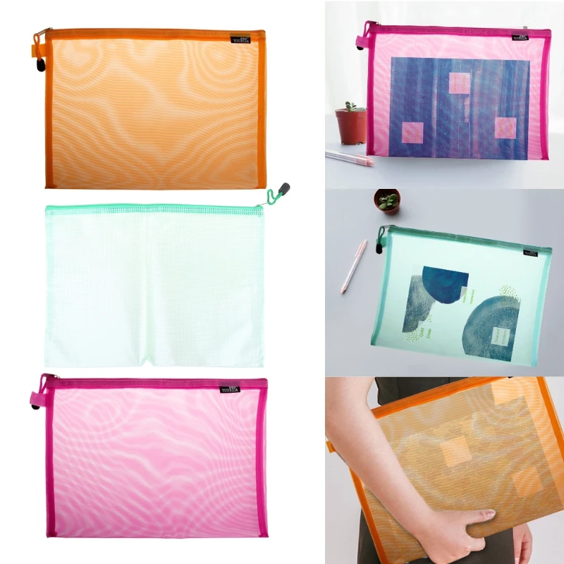 Document Bag A4 Size Zipper File Pocket Storage Organizer School Office Supplies H3CA