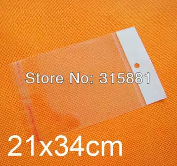 

21x34cm Self Adhesive Seal Plastic Hanging Hole Poly Opp Bags 200pcs/lot