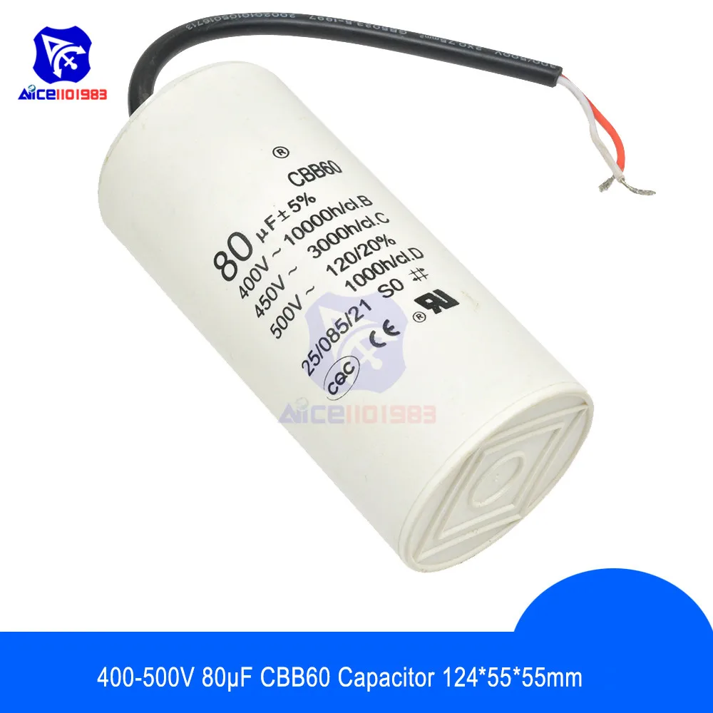 Diymore CB660 конденсатор из полипропиленовой пленки 400-500 В переменного тока, 50/60Hz 80μF ± 5% постоянной ёмкости, универсальный конденсатор с печатной платой с провод для моторный насос Генератор
