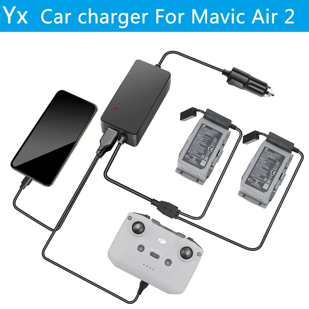 

Автомобильное зарядное устройство YX для дрона DJI Mavic Air 2/2S, устройство для быстрой зарядки, с 2 портами для зарядки, для путешествий, транспорта, для использования вне помещений