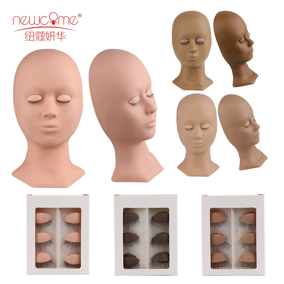 

NEWCOME Training Mannequin Head False Eyelash Extension Practice Head Model replacement Silicone Removable Eyelids Makeup Tools