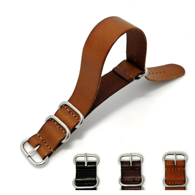 

ZULU Leather Watchband NATO Watch Band Strap 18mm 20mm 22mm Sliver Ring Buckle Men Women High Quality Watch Accessories