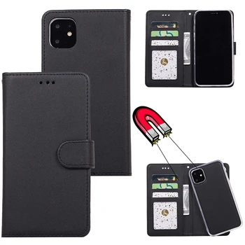 

100pcs 2 in1 Magnetic Detachable Leather Wallet Case For iPhone 11 Pro Max XS XR X 8 7 6 6S Plus Removable Retro Slim Thin Cover