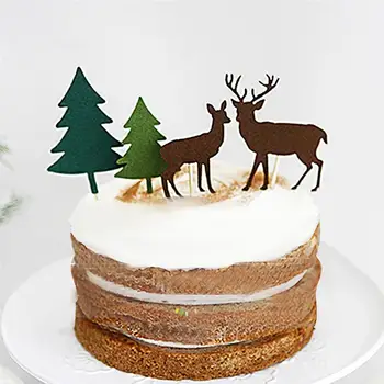 

8PCS Christmas Cake Topper Creative Xmas Tree Deer Cupcake Topper Cake Flag Topper Cake Decor Christmas Party Supplies
