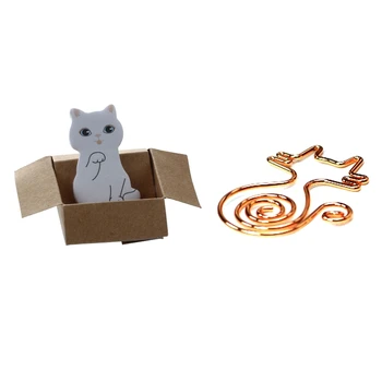 

1 Pcs Funny Cat House Sticker Post Mark Tab Memo Sticky Notes & 8 Pcs Rose Gold Kawaii Cat Paper Clips Paper Clip