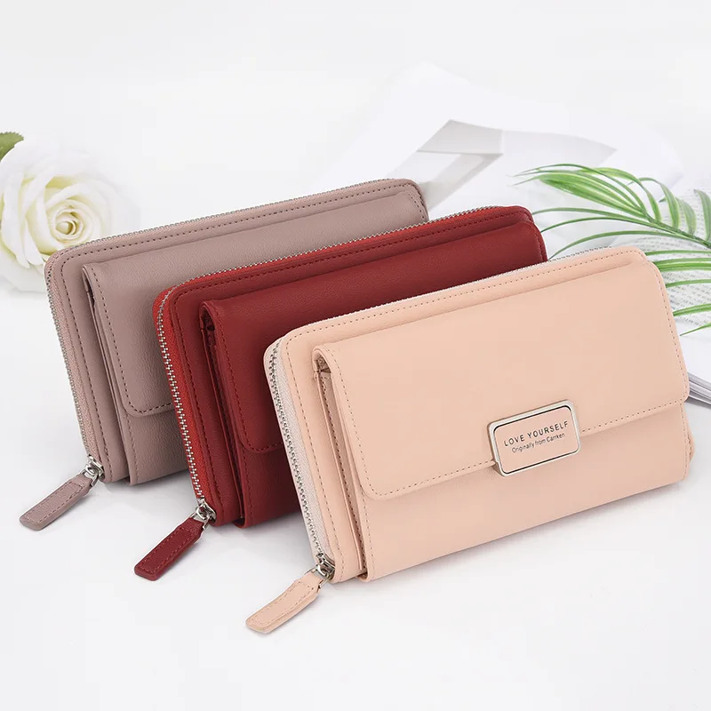 

Carrken New Style Women's Long Korean-style Double Layer Hardware Zipper Handbag Multi-functional Buckle Shoulder Bag Wholesale