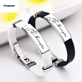 Angyape 12 Constellations Zodiac Signs Stainless Steel Bracelets Men Women Rubber Charm Casual Personality Bracelet Bangle