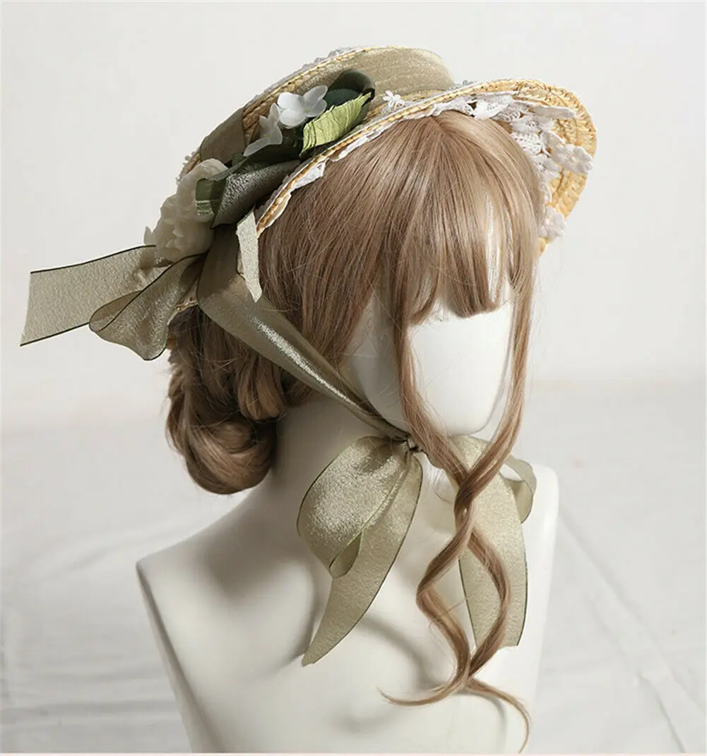 

Mori Girl Lolita Handmade Straw Hat Gorgeous Elegant Tea Party Flat Cap Lace Bonnet