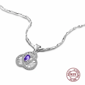 

Fine Jewelry Purple Zircon Authentic Sterling 925 Silver Choker Chain Pendant Necklaces For Women KFN1050-T