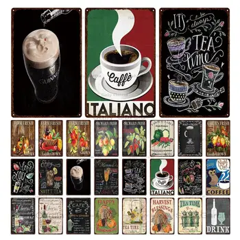 

Wine Coffee Retro Metal Plates Fresh Vegetables Fruits Tin Sign Hanging Wall Stickers Art Poster Cafe Farm Bar Decoration