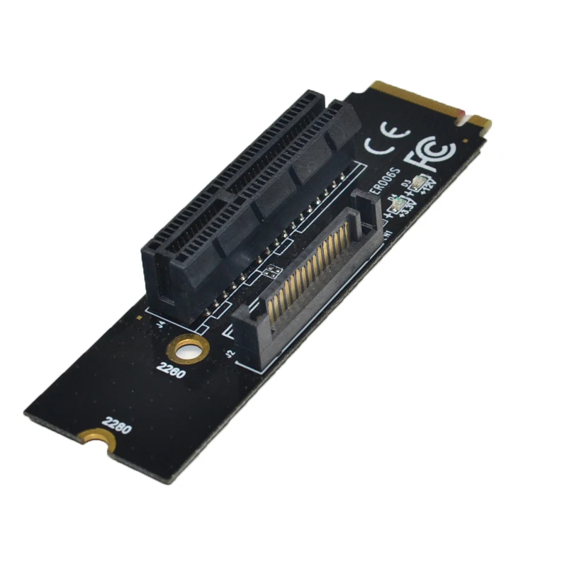 Newest NGFF M.2 to PCI-E 4X Riser Card M2 M Key to PCIe X4 Adapter with LED Indicator SATA Power Riser for Bitcoin Miner Mining