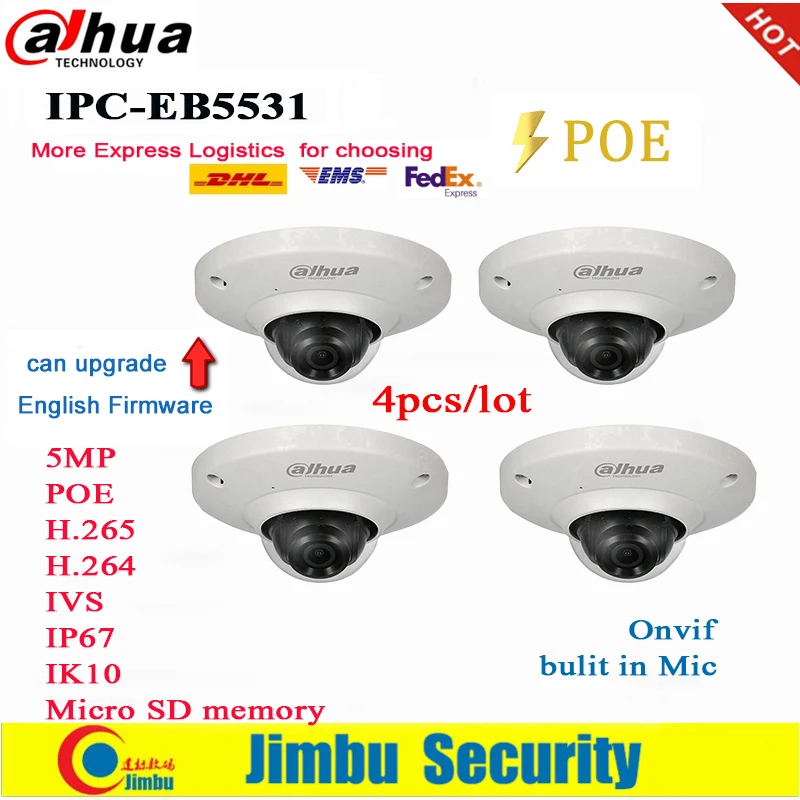 Сетевой видеорегистратор Dahua рыбий глаз IP Камера 5MP IPC EB5531 PoE 4 шт./лот панорамная