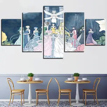 

Wall Art Home Decor 5 Pieces Painting HD Print Sailor Moon Modern Posters Pretty Girls Canvas Cuadros Cartoon Modular Pictures