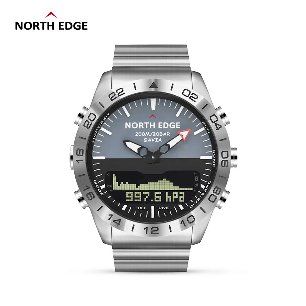 

North Edge Mens GAVIA Business Watches Luxury Full Steel Waterproof 200m Altimeter Compass Dive Sports Digital watch