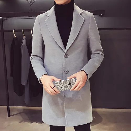 Light Grey Шерстяное пальто зима, мужское теплое шерстяное и Смешанное пальто, мужской повседневный Тренч, мужское однотонное пальто, мужское пальто в стиле панк, смешанные пылезащитные пальто, куртки - Цвет: Light Grey