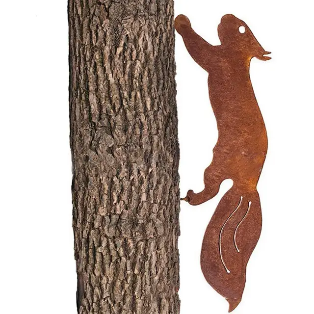 Fém Mókus Sziluett Rozsdás Art Fa Dekoráció Aranyos Futó Szobor Díszes Kültéri 42X15Cm - Image 2