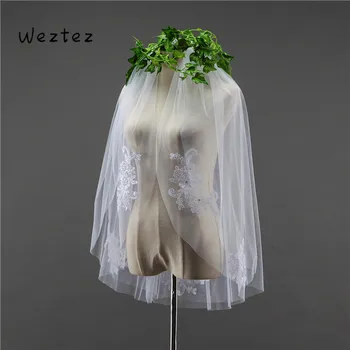 

Wedding Veil Ivory White Two Layers Bridal Veil Lace Appliques wedding Accessories TS010