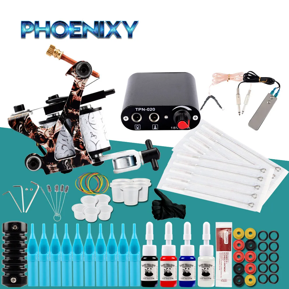 

Beginner Tattoo Kit 8 Wrap Coils Tattoo Gun Machines Mini Power Supply Complete Tools Set Body Art Permanent Makeup Tattoo Set