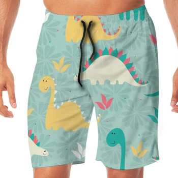 

Men Casual Summer Hawaiian Beach Pants Half Trousers Colorful Dinosaur Pattern