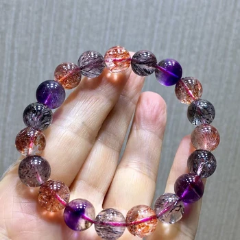 

10mm Natural Lepidocrocite Quartz Super Seven 7 Purple Rutilated Quartz Crystal Round Bead Bracelet Women Men AAAAAA Certificate