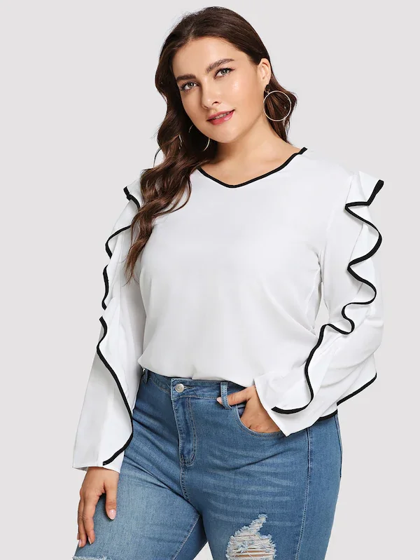 

New Chiffon Ruffles O-Neck shirt Tops 2019 Summer Hot sale shirt Casual Plus size 5XL XXXXL Women's Clothing Blouse