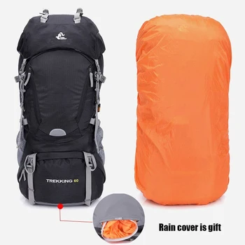 

60L Outdoor Hiking Camping Bag Waterproof Trekking Travel Backpack Army Hunting Mountain Backpacks Rain Cover Rucksack X98Y
