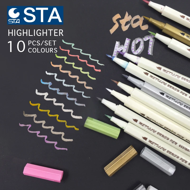 metal marker pen STA 10 colors  Set scrapbook crafts for DIY brush to make cards / round head Art pen to draw 1 set referee cards red cards yellow cards soccer referee warning cards flags metal whistles