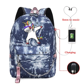 

Casual Dab Unicorn Backpack Students Boys Girls School Bag Men Women USB Charging Rucksack Fashion New Style Travel Backpack