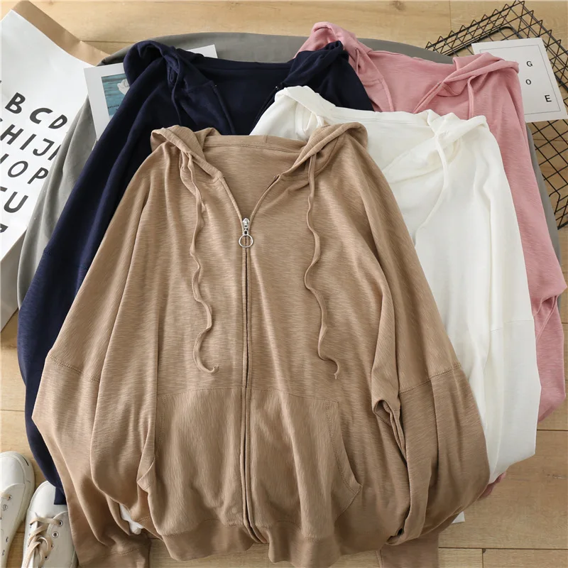 

Women's Hooded Zip Knitted Tops Sweatshirts Female Korean Students Leisure Loose Sports Jacket