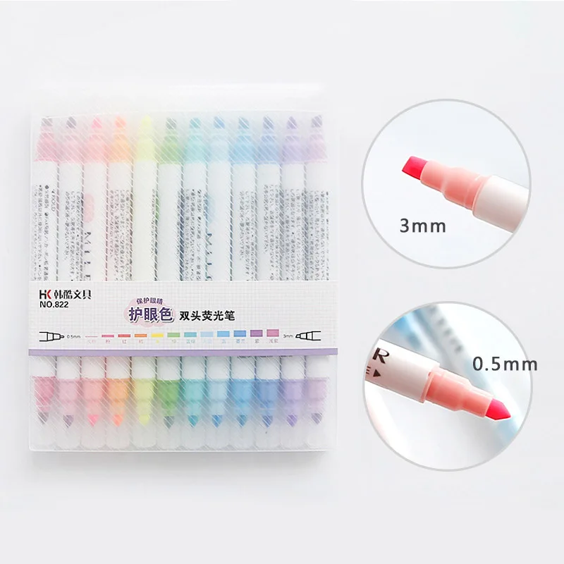 

12pc/lot High Quality Milkliner Pen Double Headed Mild Liner Highlighter Fluorescent Pen Colored Drawing Marker Pen Japanese Pen