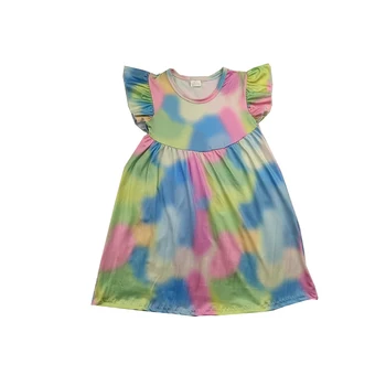 

Tie dye girls dress pearl summer boutique colorful dresses sweet girl one piece of dresses