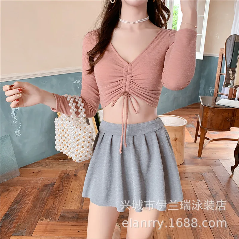 

Three-piece Set Two-piece Swimsuits Women's Conservative Slimming Belly Covering Skirt Large Bust Small Bust GIRL'S-Bubble Hot S