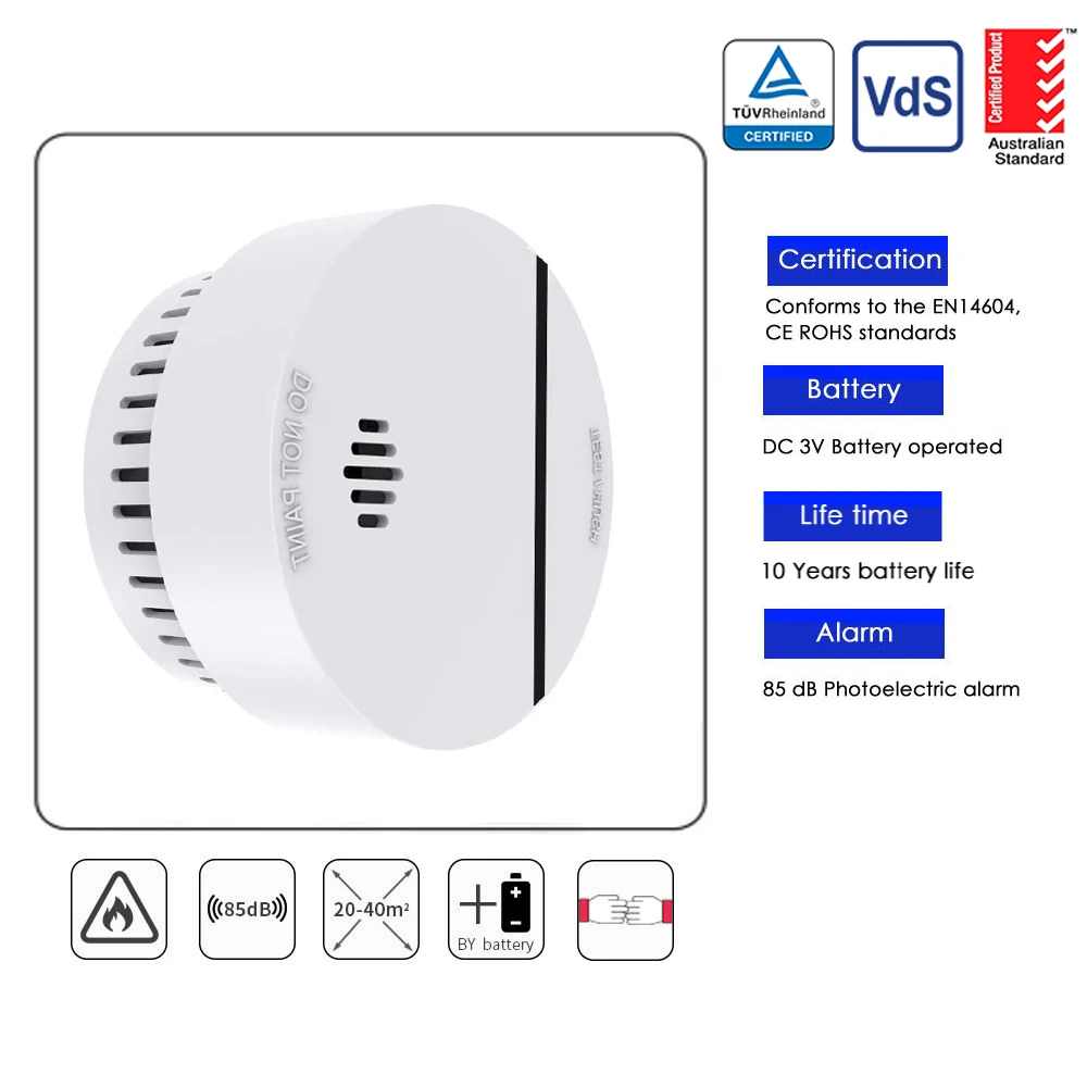 

Fire Alarm Sensor Smoke Detector Home Security 10 years battery photoelectric independent sensitive smoke alarm