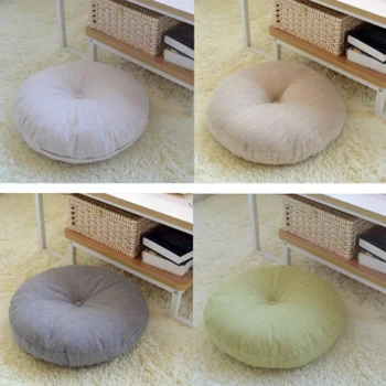 

Linen Floor Pillow Seating Cushion with Removable Zippered Cover Thick Round 18"