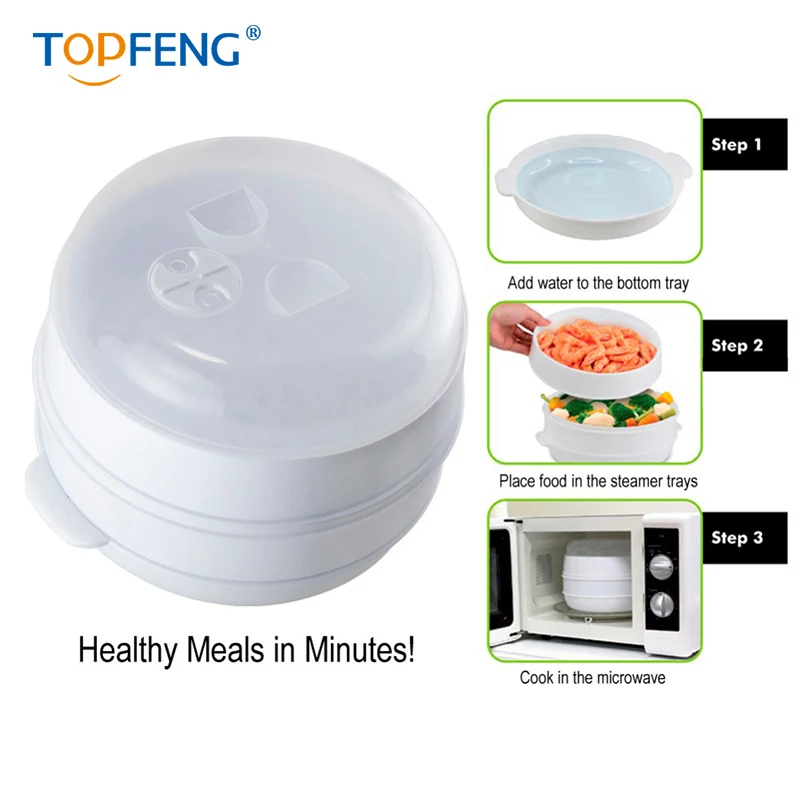 2 Tier Microwave Steamer Healthy Cooking Quick Fast Vegetables, Fish