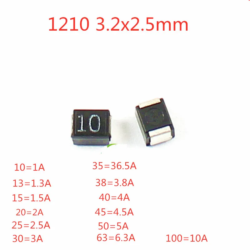 50PCS FUSE 1210 3.2*2.5mm CCP2E 10/13/15/20/25/30/35/38/40/45/50/63/100 72V 1A 2A 3A 5A 6.3A 10A TTE SMD Chip Circuit Protectors