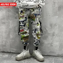 Aelfric Eden Funny Graffiti Ribbons Harem Cargo Pants Mens Fashion Harajuku Hip Hop Casual Joggers Male Trousers Streetwear