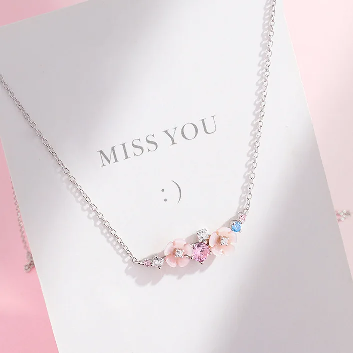 Pink Нежное Горячее предложение Новое Серебро S925 пробы инкрустированное цирконием модное ожерелье с цветами кулон вишня аксессуары для одежды Ювелирные изделия из бутика - Окраска металла: Pink