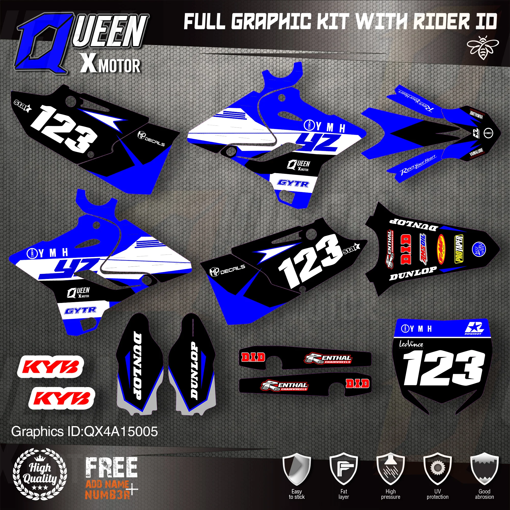 

QUEEN X MOTOR Custom Team Graphics Backgrounds Decals 3M Stickers Kit For YAMAHA 2015 2016 2017 2018 2019 YZ125-250 005