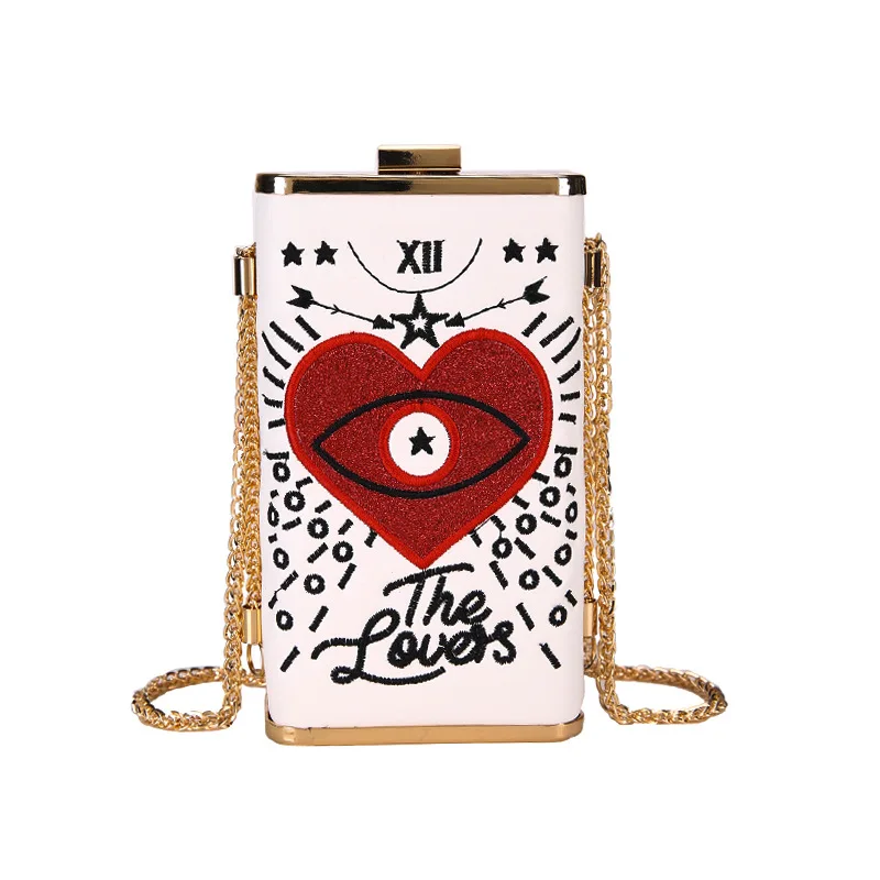 

Luxury Embroidered Eyes Letter Handbag Women Chain Messenger Bag Lady Party Evening Bag Purse Heart-shaped Box Design Clutches