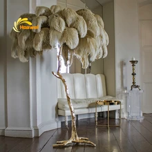 

Nordic Luxury LED Floor Lamp for Home Ostrich Feather Lamp Copper Floor Lights Lighting Living Room Bedroom Decor Standing Lamp